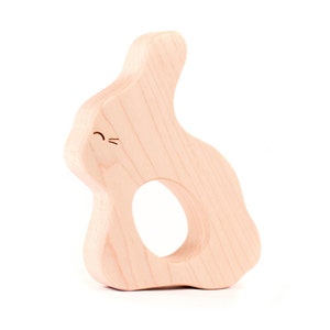 personalized bunny wood teether a natural wooden teething toy for new baby gift and natural parenting, safe and organic image 4