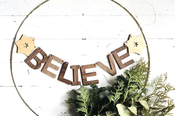 Believe Bunting Christmas And Holiday Wall Hanging Modern Etsy