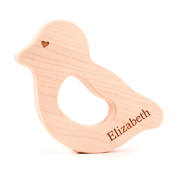 natural love bird wood TEETHER - a unique, personalized baby gift for safe teething, organic keepsake toy for newborn