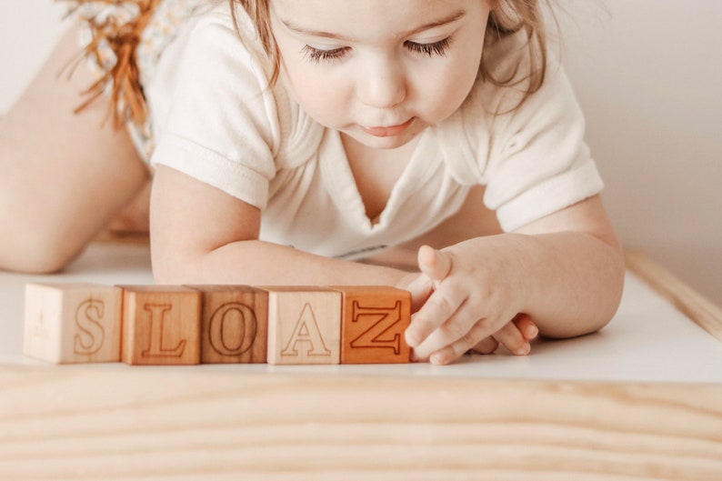 26-piece wooden ALPHABET BLOCK set natural hardwood letter blocks, an educational and eco-friendly classic gift for boy or girl image 6