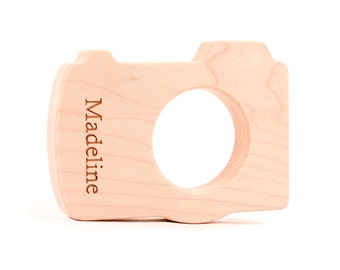 Camera Wood Teether Toy for Baby - an all natural wooden teething toy, simple and safe for all ages
