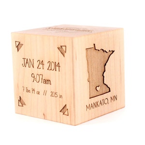 personalized BOY BIRTH BLOCK a solid hardwood keepsake block for baby, heirloom gift with birth details, extra large, six sides engraved image 2