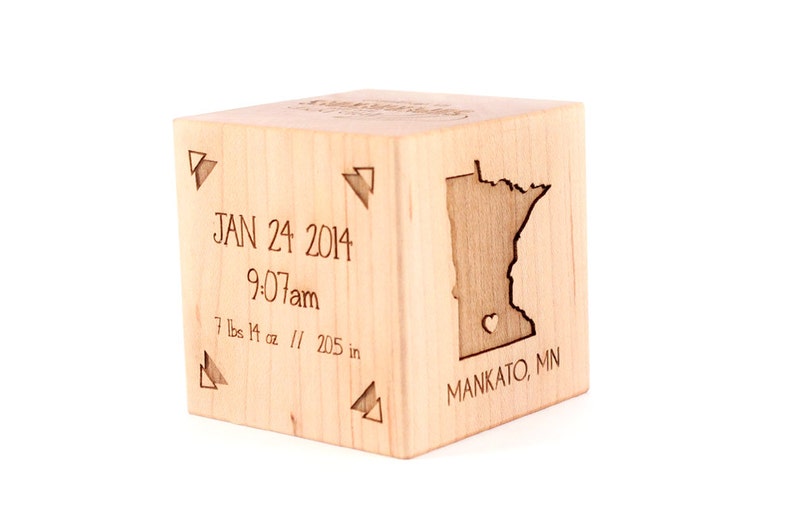 personalized BOY BIRTH BLOCK a solid hardwood keepsake block for baby, heirloom gift with birth details, extra large, six sides engraved image 2