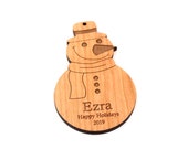 personalized snowman ornament - custom Christmas gift, engraved wooden gift, child or adult stocking stuffer