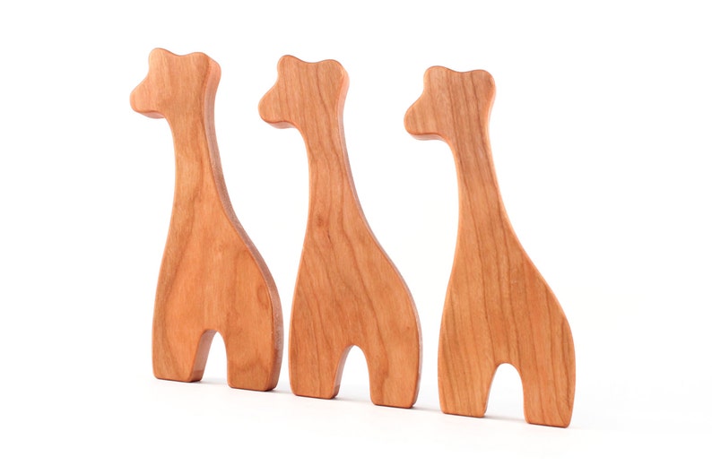 giraffe RATTLE all natural wooden teething and grasping toy, safari animal playmate for baby, homegrown organic finish image 3
