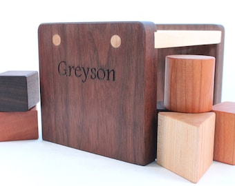 shape sorter - a personalized wooden shape sorting toy with four unique shapes - an heirloom gift for baby and first birthday