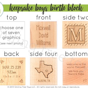 personalized BOY BIRTH BLOCK a solid hardwood keepsake block for baby, heirloom gift with birth details, extra large, six sides engraved image 5