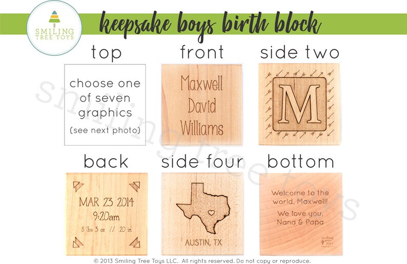 personalized BOY BIRTH BLOCK a solid hardwood keepsake block for baby, heirloom gift with birth details, extra large, six sides engraved image 5