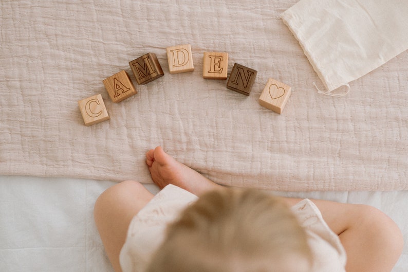 personalized wooden name block sets natural wood toys, hardwood letter alphabet blocks for baby and toddler, any number 1 40 blocks zdjęcie 6