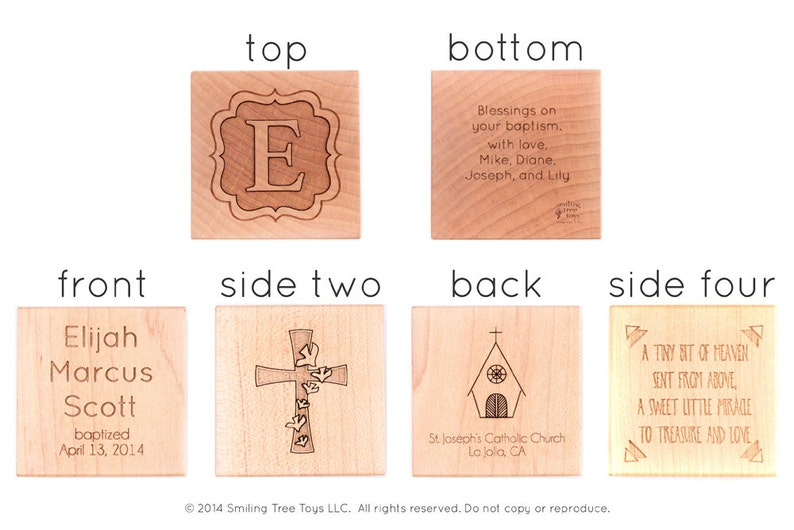 personalized BAPTISM BLOCK a solid hardwood heirloom christening gift, keepsake wood baby block, extra large with six sides engraved image 4