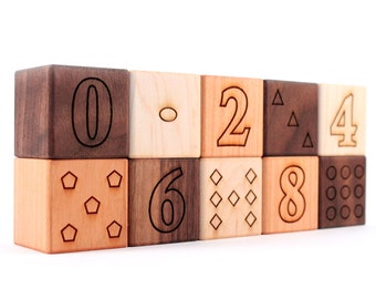 10-piece NUMBER BLOCK SET - educational learning set with numbers and shapes for any age, natural wooden toys with homegrown organic finish
