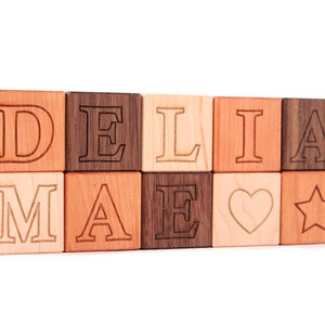 personalized wooden name block sets natural wood toys, hardwood letter alphabet blocks for baby and toddler, any number 1 40 blocks image 1