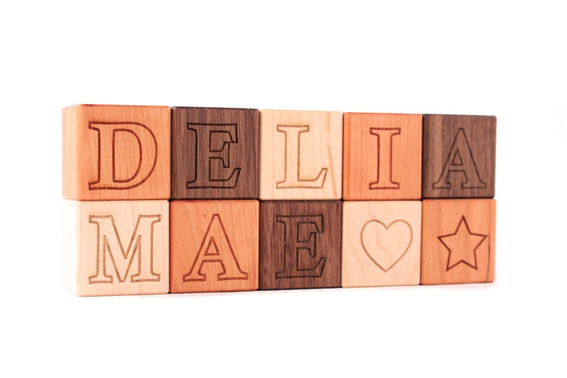 personalized wooden name block sets natural wood toys, hardwood letter alphabet blocks for baby and toddler, any number 1 40 blocks image 1