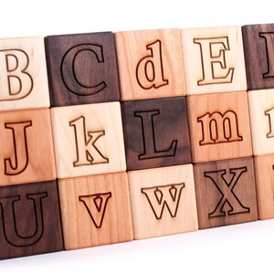 26-piece wooden ALPHABET BLOCK set natural hardwood letter blocks, an educational and eco-friendly classic gift for boy or girl image 4