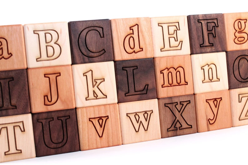 26-piece wooden ALPHABET BLOCK set natural hardwood letter blocks, an educational and eco-friendly classic gift for boy or girl image 4