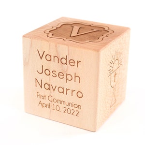 First Communion block - personalized, unique First Holy Communion gift idea - solid hardwood with personal bottom message