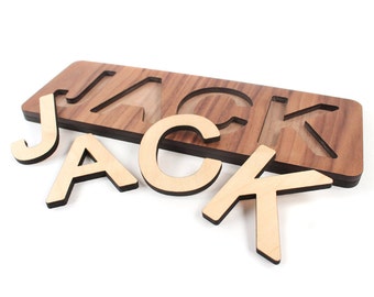 wooden name puzzle - a personalized wood toy for child, custom cutout wood alphabet letters and educational toy - you choose 3-9 characters