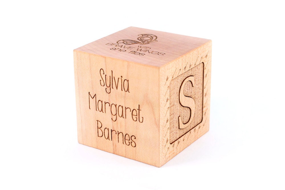 personalized GIRL BIRTH BLOCK - keepsake wooden block for new baby girl, custom engraved on all six sides, handmade with natural hardwood