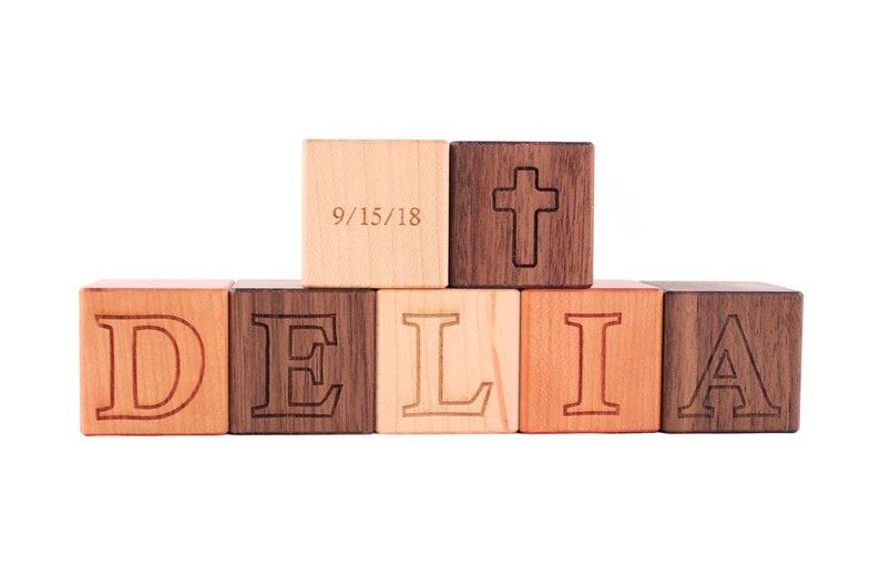 BAPTISM NAME BLOCKS personalized baby or child's christening or dedication gift wood letter blocks with Christian symbols image 5