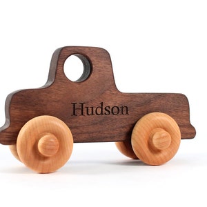 Old-School Wooden Toy Truck - Natural and eco-friendly wooden toy car, Sustainable hardwood, Toddler or Preschooler Toy, Lifetime Guarantee