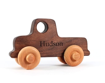 OLD-SCHOOL TRUCK - a natural and eco-friendly wooden toy car made with sustainable hardwood - toddler or preschooler toy