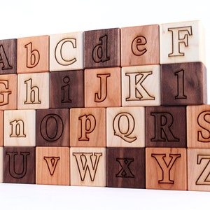 26-piece wooden ALPHABET BLOCK set natural hardwood letter blocks, an educational and eco-friendly classic gift for boy or girl image 1