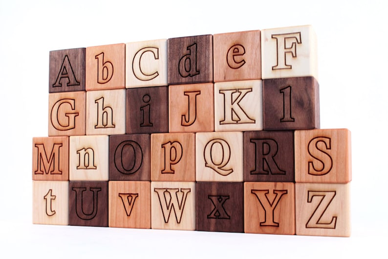 26-piece wooden ALPHABET BLOCK set natural hardwood letter blocks, an educational and eco-friendly classic gift for boy or girl image 1