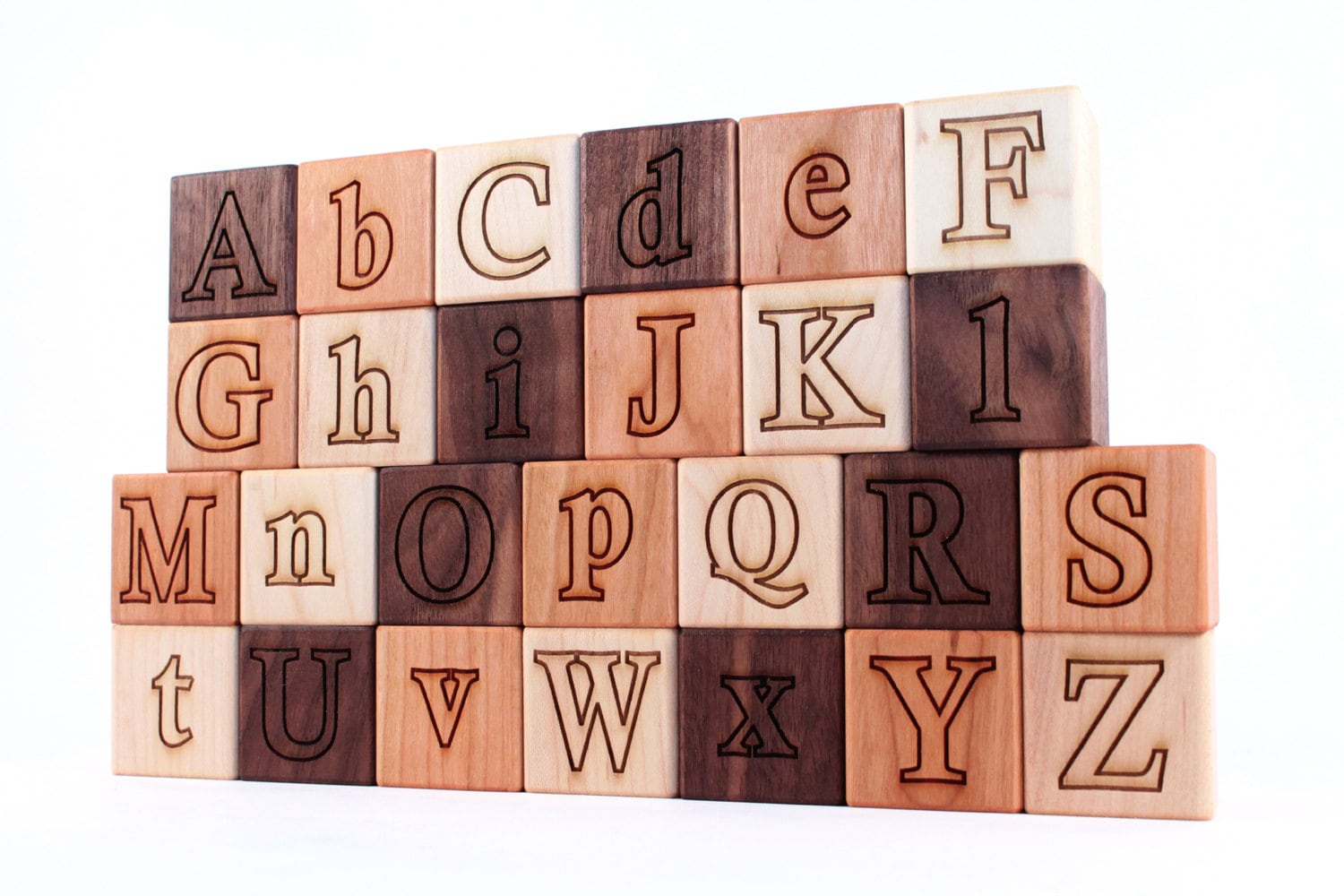 26piece Wooden ALPHABET BLOCK Set Natural Hardwood Letter Etsy