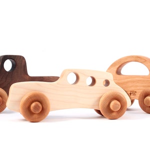 three wooden TOY CARS an all natural keepsake gift set for baby and toddler organically finished hardwood toy truck, racer, and love bug image 2