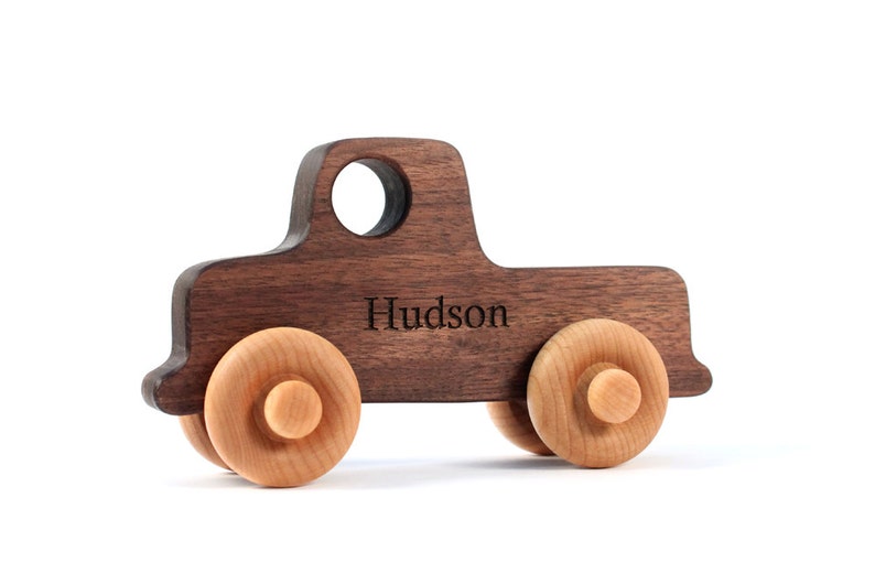 three wooden TOY CARS an all natural keepsake gift set for baby and toddler organically finished hardwood toy truck, racer, and love bug image 4