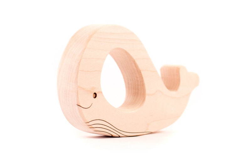 organic whale wood TEETHER an all natural, heirloom wooden toy for safe teething and grasping image 3