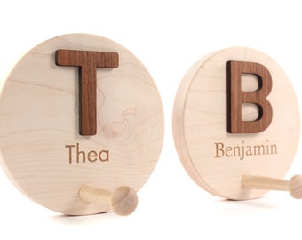 personalized wooden COAT HOOKS - natural wood coat hangers for kids and adults - modern farmhouse neutral wall decor - backpack hooks