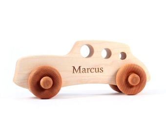 CLASSIC RACER natural wooden car - an organic hardwood toy for baby and toddler - heirloom keepsake with homegrown organic finish