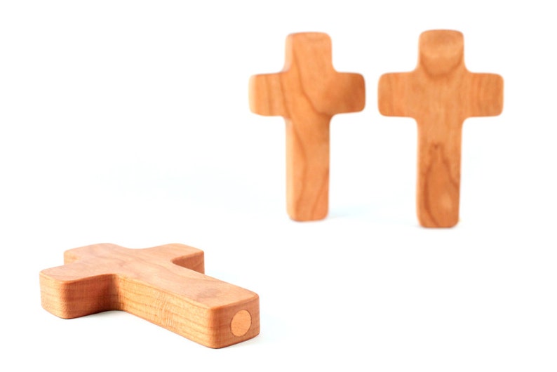 organic cross RATTLE a natural wooden baptismal gift for boy or girl, organically finished cute and eco-friendly christening present image 2