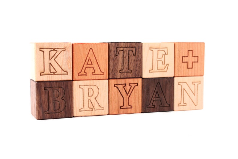 personalized wooden name block sets natural wood toys, hardwood letter alphabet blocks for baby and toddler, any number 1 40 blocks image 4