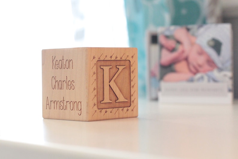 personalized BOY BIRTH BLOCK a solid hardwood keepsake block for baby, heirloom gift with birth details, extra large, six sides engraved image 3