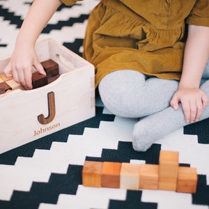 wooden toy crate personalized wood box for blocks and toys handmade, all natural, boy or girl keepsake gift, toddler Christmas gift image 2