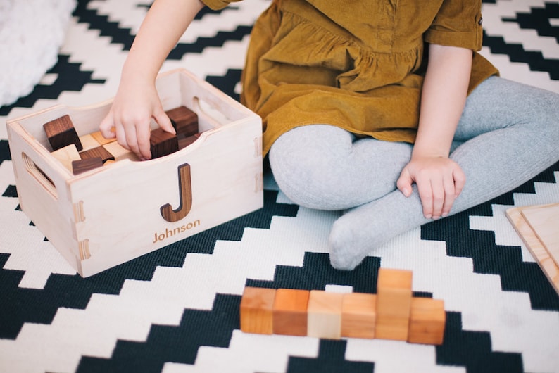 wooden toy crate personalized wood box for blocks and toys handmade, all natural, boy or girl keepsake gift, toddler Christmas gift image 2