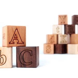 26-piece wooden ALPHABET BLOCK set natural hardwood letter blocks, an educational and eco-friendly classic gift for boy or girl image 3