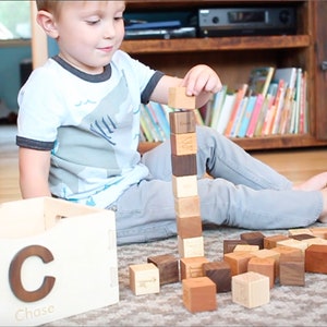 wood blocks with crate bundle 26 picture alphabet organic wood blocks with wood toy crate for storage toddler or new baby keepsake gift image 2