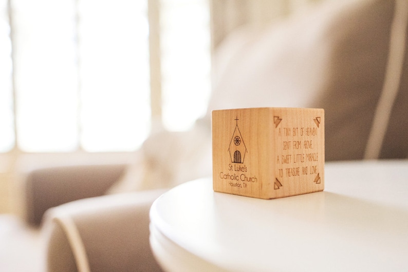 personalized BAPTISM BLOCK a solid hardwood heirloom christening gift, keepsake wood baby block, extra large with six sides engraved image 5