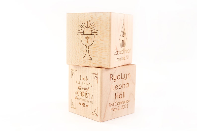 First Communion Gift for godchild personalized keepsake block Smiling Tree Toys
