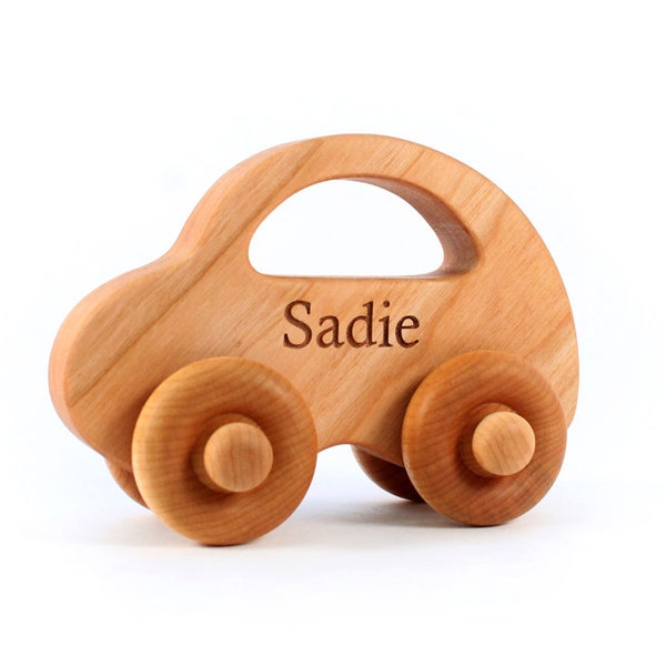 natural LOVE BUG car - a personalized wooden toy handcrafted with sustainable hardwoods, waldorf baby and toddler, organically finished