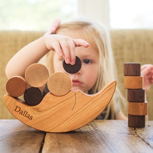 Smiling Moon BALANCER personalized stacking and balancing wooden game, an educational learning toy set for little ones and young-at-heart image 2