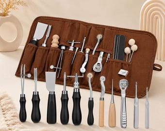 37-Piece Leather Craft Tool Kit | Carbon Steel Working & Sewing Set