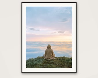 Meditation Cliff Poster | Figure on Sea of Clouds (Digital Download)