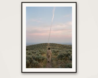 Surreal Hills Landscape Print | Lone Figure Walking Path (Digital Download)