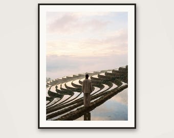 Rice Terrace Mirror Art | Surreal Dawn Landscape Print (Digital Download)