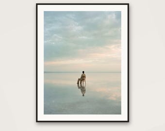 Surreal Salt Flat Mirror Art | Minimalist Figure on Chair Poster (Digital Download)