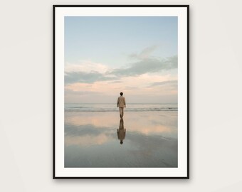 Low Tide Beach Art | Minimalist Coastal Figure Print (Digital Download)